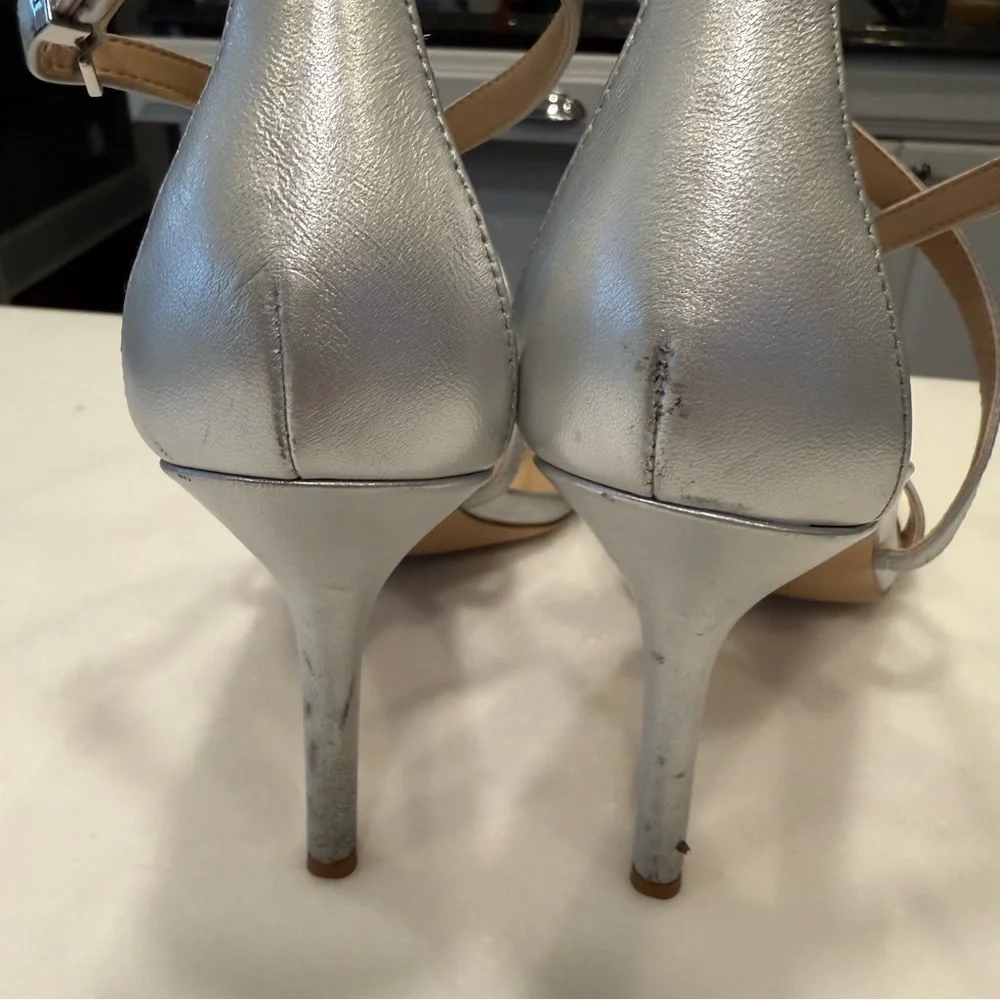 Coach Strappy High Heel Sandals Silver Sz 8.5 B EUC